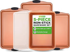 NutriChef 5-Piece Bakeware Set – Premium Non-Stick, Stackable Kitchen Baking Pans with Silicone Handles – Includes 3 Cookie Sheets, Baking Pan & Lid – Perfect for Cakes, Cookies & Brownies