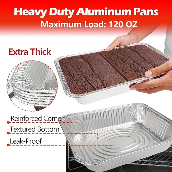 9x13 Aluminum Foil Pans, 10 Pack Disposable Trays Half Size Heavy Duty Tin Pans Deep Food Containers For Cooking, Meal Prep, Baking, Roasting, Chafing, Heating or Steam Table