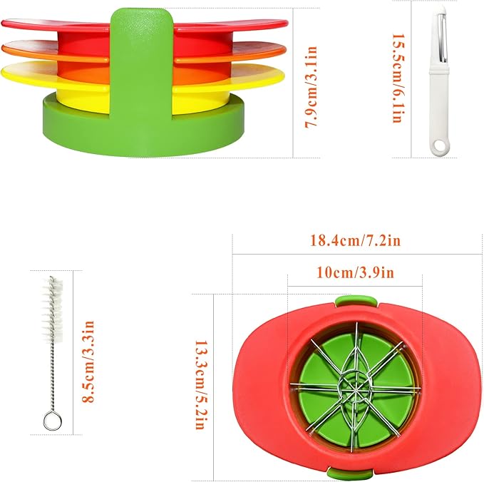Fruit Cutter Slicer, 4 in 1 Apple Slicer with Vegetable Peeler & Cleaning Brush Mango Cutter Corer Remover Tomato Wedges Stainless Steel Heavy Duty Fruit & Vegetable Cutter Easy Kitchen Tool