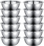Pinkunn 12 Pcs Stainless Steel Mixing Bowls, Nesting Metal Salad Prep Bowls Bulk Reusable Baking Food Container Large Medium Small for Kitchen Hotel Restaurant Cooking, Silver (10.2 x 3.26 Inch)