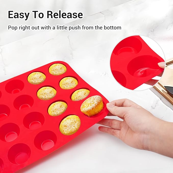 Redfly 2 Pack Silicone MIini Muffin Pan & Cupcake Pans for Baking - 24 Cup Mini Size BPA Free Egg Bites Molds