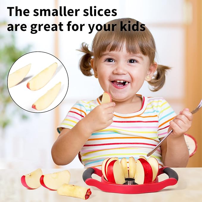 Newness 5.12 Inch Extra Large Apple Slicer, Heavy Duty Apple Slicer 12 Slices, Durable Apple Cutter Slicer, Stainless Steel Apple Slicer and Corer - for Apple, Potato, Onion and More, Red