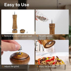 Wooden Salt and Pepper Grinder Set, Premium Oak Wood Salt Grinders Shakers, Pepper Mill with Acrylic Clear Window, Adjustable Ceramic Grinder (8″ - 2 Packs with Tray)