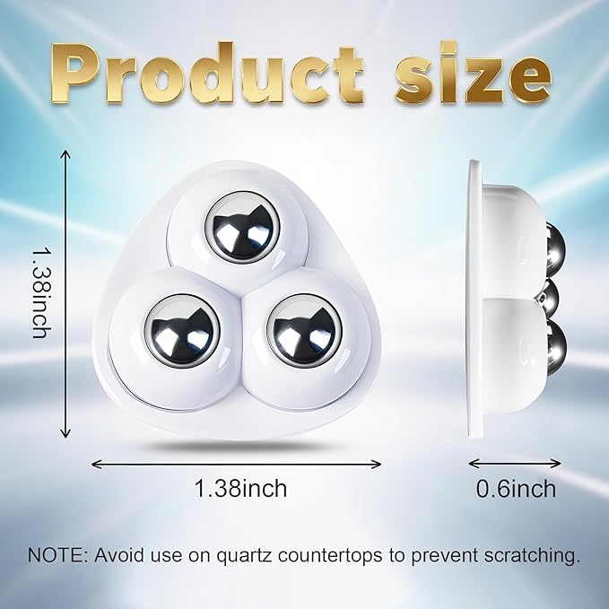 Self Adhesive Caster Wheels for Countertop - Furniture Sliders & Appliance Rollers for Kitchen, Coffee Machine, Blender, Oven (White, 16pcs)