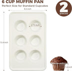 HONGBAKE 2 Pack Nonstick Ceramic Muffin Pan, 6 Cup Muffin tin for Baking, Non-toxic Cupcake Pan, Heavy-duty Aluminized Steel Cupcake Tray with Diamond Texture, Easy To Clean (Cream, 2PCS)