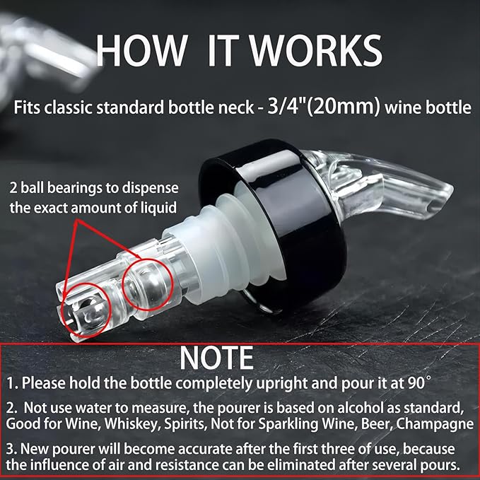 6 Pack Measured Liquor Pour Spout, Liquor Bottle Pourers, Measure Pour Spout for Liquor Bottles, Bottle Pourers for Alcohol, Shot Pourer Cocktail Liquor Dispenser Bar Bartending Tool -1.5oz/45ml