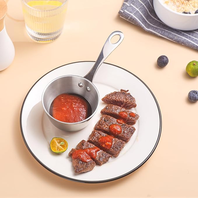 Mini Sauce Pan, Tri-Ply Stainless Steel Pot with Stay-Cool Handle Heating Sauce Gravy & Oil (5oz/150ml) - Silver