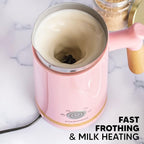 Starument Electric Milk Frother - Automatic Foamer & Heater for Coffee, Latte, Cappuccino, Other Creamy Drinks 4 Settings Cold Foam, Airy Dense Foam Warm Easy to Use, Pink, 8x4x5 inches (MS-MF)