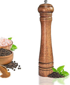 1 Pack - 10 Inch tall Wooden Pepper Mill or Salt Mill Elegan Pepper Grinder Wood with a Adjustable Ceramic Rotor and Easily Refillable - Oak Wood Salt Grinder for Your Kitchen