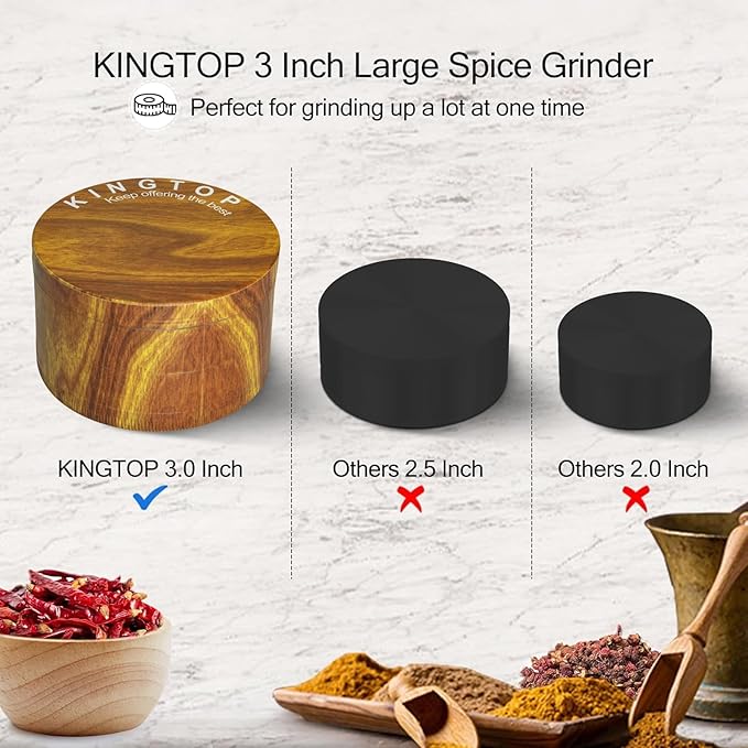 KINGTOP Grinder, Large 3" Spice Grinder (Wood Grain Brown)