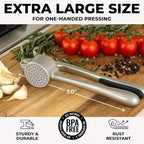 Zulay Kitchen Large Premium Garlic Press Set - Bigger Bowl for Bigger Garlic - Rust Proof Garlic Mincer Tool - Easy-Squeeze, Easy-Clean Silicone Garlic Peeler & Brush (Silver)