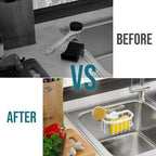 TAILI Sponge Holder for Kitchen Sink with Strong Suction Cup Removable, Rustproof Aluminum Sink Caddy for Sponge, Brush, Scrubber, Scraper White
