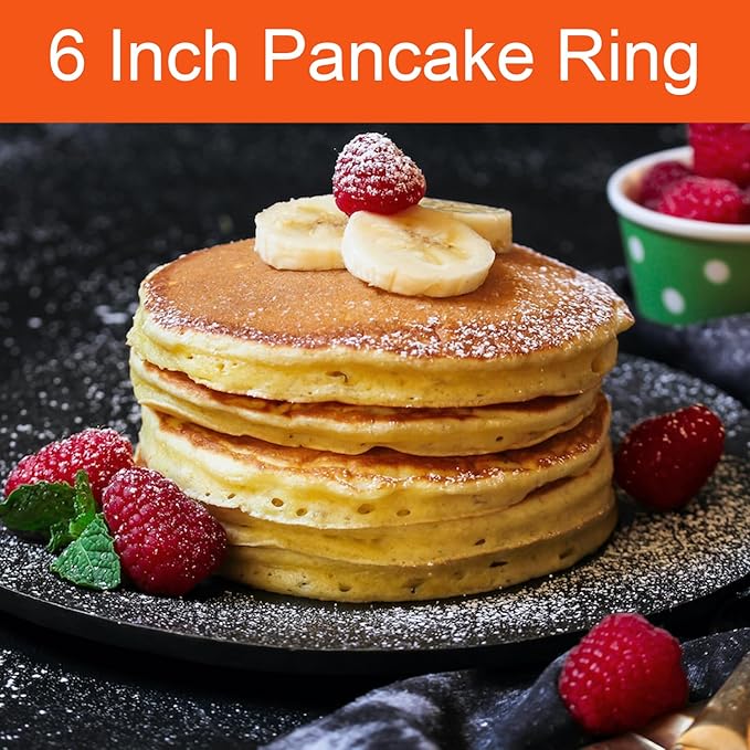 Pancake Ring for Griddle,2 Packs 6 Inch Omelette Ring for Griddle,6" Non-stick Stainless Steel Pancake Egg Ring Omelet Mold Pancake Maker Cake Creps with Silicone Handle