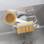 TAILI Sponge Holder for Kitchen Sink with Strong Suction Cup Removable, Rustproof Aluminum Sink Caddy for Sponge, Brush, Scrubber, Scraper -Silver