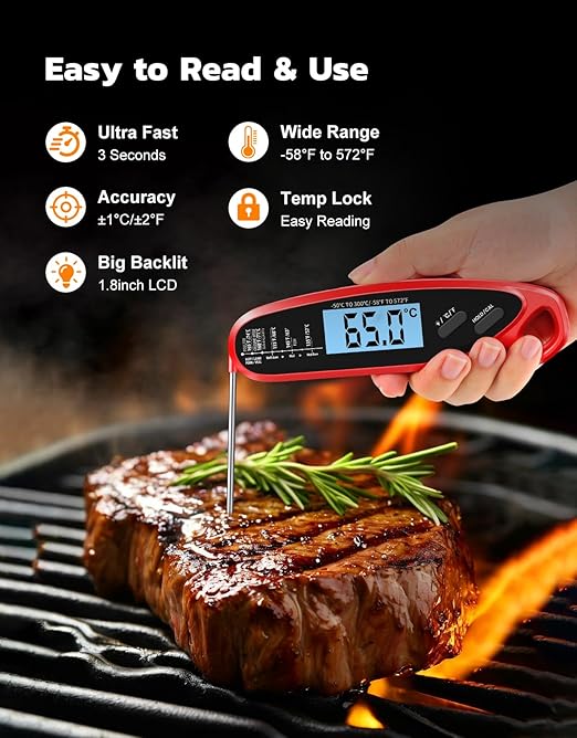 Instant Read Meat Thermometer Digital with Dual Probe, Food Thermometer for Cooking & Grilling, Large Backlit & Calibration, for Kitchen/Oven/Grill/Smoker/BBQ/Candy/Oil/Fry, Gifts for Men & Dad