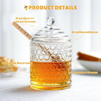 kanpura Clear Crystal Honey Pot with Dipper and Lid Glass Honey Jar with Dispenser Honey Holder and Syrup Container for Christmas Home Kitchen Decor,9 oz