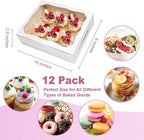 12pcs10x8x2.5 Inch White Bakery Boxes Treat Boxes with Window for Pastry, Cookie, Desserts, Chocolate Strawberries, Pies, Donuts, Muffins,Cupcake