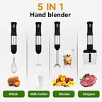 Cordless Immersion Hand Blender, 5-in-1 Variable Speed blender handheld,Rechargeable with 2000mAh Battery, BPA-Free & Dishwasher-Safe Accessories:700ml Beaker,Chopper,Whisk & Milk Frother,Ink