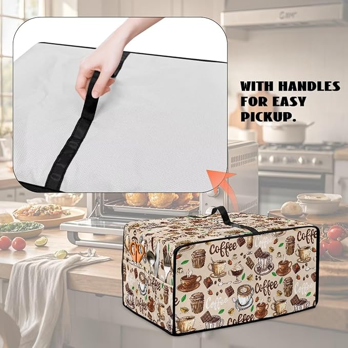 Coffee Chocolate Cake Print Toaster Oven Cover with Top Handle, Heavy Duty Dust-proof Microwave Oven Cover Compatible with Most Toasters Ovens (Large-14.5 * 18.46 * 9 inches)