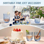 12 Pack Plastic Stemless Wine Glasses,12oz Unbreakable Vintage Elegant Drinking Glass Set,Reusable Fancy Cocktail Cups for Party, Wedding, and Bulk Events (12, 12oz-Blue)