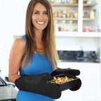 BPA-Free Silicone Oven Mitts Ultra Heat Resistant up to 500°F - Oven Mitts with Thick Cotton Liner - Long Slip Resistant Pot Holders, Flexible Oven Gloves - Black 14.7