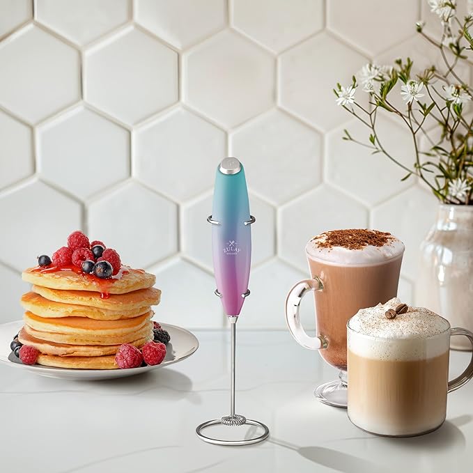 Zulay Kitchen Powerful Milk Frother Wand With 4 AA Duracell Batteries - Ultra Fast Handheld Drink Mixer - Electric Whisk Foam Maker for Coffee, Lattes, Cappuccino, Matcha & Creamer - Pink Spritz