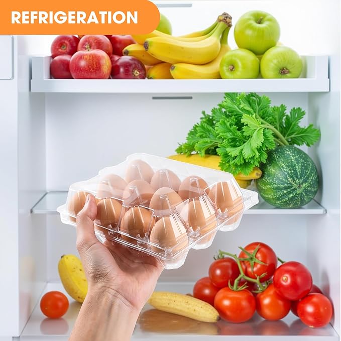 100 Pack Plastic Egg Cartons Cheap Bulk,1 Dozen Clear Empty Egg Containers for Chicken Eggs 2x6 Grids, Reusable Egg Holder Egg Trays for Family, Chicken Farm, Markets Display - Medium Egg Container