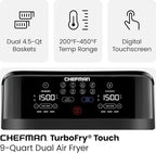 Chefman TurboFry Touch Dual Air Fryer, Maximize The Healthiest Meals With Double Basket Capacity, One-Touch Digital Controls And Shake Reminder For The Perfect Crispy And Low-Calorie Finish
