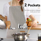 NLUS 2 Pack Kitchen Cooking Aprons, Adjustable Bib Soft Chef Apron with 2 Pockets for Men Women(Black/Brown Stripes)