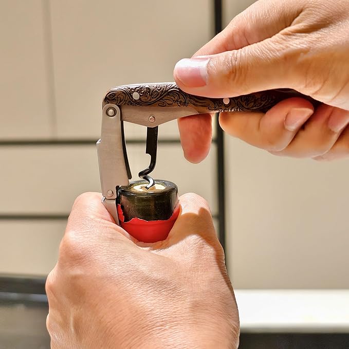 Premium Waiters Corkscrew with Walnut Wood Handle, Professional Sommelier Wine Key with Engraved Totem, Double Hinged Stainless Steel Wine Bottle Opener for Wine Lovers & Bartenders 1 pcs