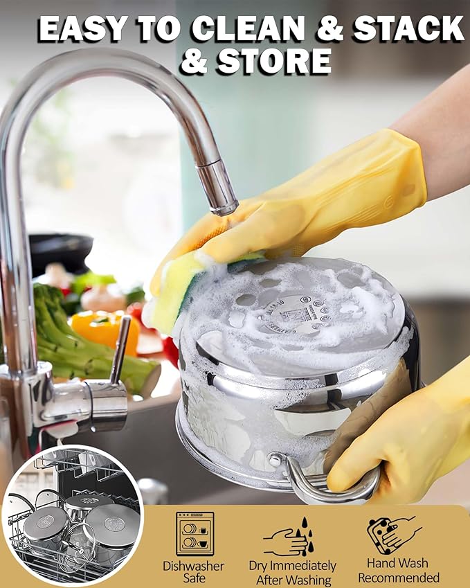 Cook N Home 6-Piece Stainless Steel Pots Set, 1.5 & 3 Qt Sauce Pots with Lids, 5.5 Qt Dutch Oven Stockpot, Induction Compatible, Dishwasher & Oven Safe, Riveted Handles