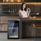 37 Bottle Wine Fridge,Freestanding 145 Can Beverage Refrigerator with Smart Temperature Control，4.5 CU FT Quiet Mini Fridge with Child Lock Panel for Family Restaurant Bar, Black