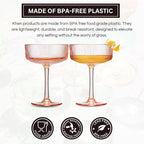 Khen Shatterproof Acrylic Ribbed Vintage Art Deco Martini, Champagne & Cocktail Coral Peach Pink Plastic Coupe Glasses | Set of 2 | 8 oz Ripple Glassware Indoor & Outdoor Gift