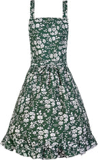 Pinknoke Vintage Pinafore Apron Dress for Women with Pockets Cute Floral Chef Aprons for Kitchen Cooking Baking Gardening