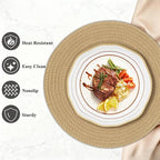 Round Placemats Set of 6, Cotton Rope Woven Table Mats, Hot Pads for Kitchen, Non Slip Heat Resistant Place Mats, 13 Inches Braided Placemat for Farmhouse Decor and Kitchen Table Decor (Khaki)