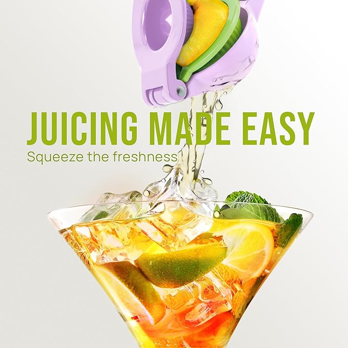 Zulay Kitchen Metal 2-in-1 Lemon Squeezer - Sturdy Max Extraction Hand Juicer Lemon Squeezer Gets Every Last Drop - Easy to Clean Manual Citrus Juicer - Easy-Use Lemon Juicer Squeezer - Purple/Lime