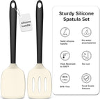 Coukre 2 Pack Silicone Spatula Set, High Heat Resistant, BPA Free Kitchen Spatula, Solid & Slotted Turner for Non-Stick Pans, Sautéing, and Flipping (2, BeigeBlack)