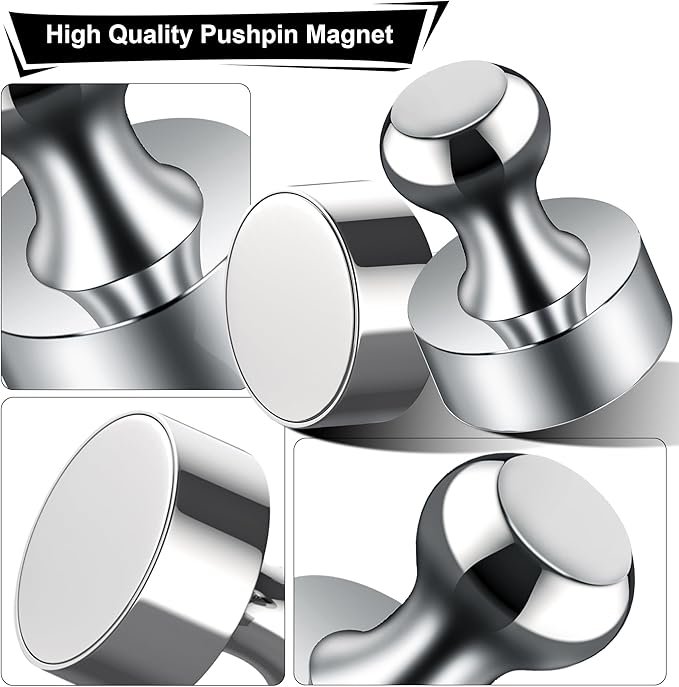 Tiergrade Metallic Magnets, Refrigerator Magnets, 48 Pack Magnetic Push Pins, Strong Fridge Magnets, Multi-use Whiteboard Magnets Perfect for Kitchen Office Classroom