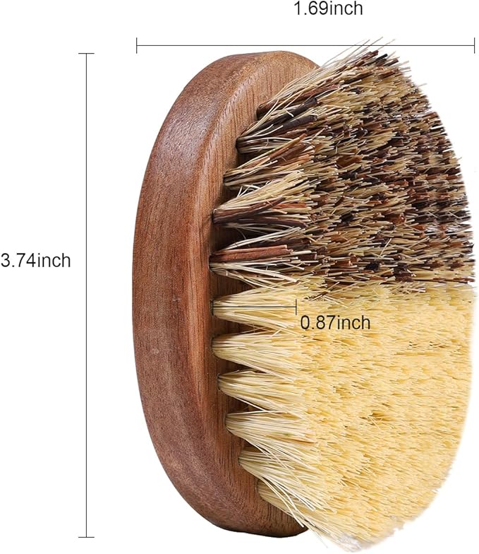 SAMEBUTECO Fruit & Vegetable Cleaning Brushes with Acacia Wood Handle Natural Half Sisal Bristle Half Palm Fibers Bristles Design,Oval Shape Easy Hold,Pack of 2,Brown