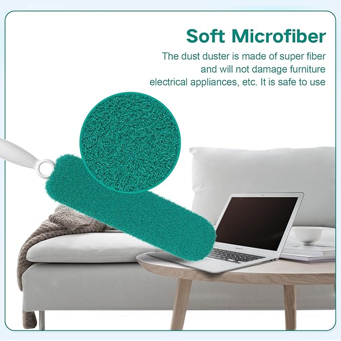 Duster Cleaning, Dusters for Cleaning with Washable Microfiber Head, Handheld Duster, Dusting Wand Cleaning Tool for Office, Car, Window, Furniture, Ceiling Fan-Green