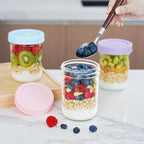 Miuyhji Overnight Oats Containers with Lids, 6-Pack Glass Mason Jars 16 oz with Lids Wide Mouth, Reusable Food Storage Containers for Snack, Chia Pudding, Yogurt, Meal Prep, Salad