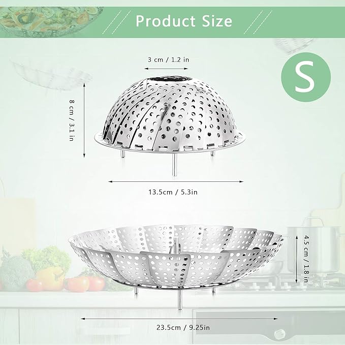 Buylorco Stainless Steel Folding Vegetable Steamer Insert for Veggie & Seafood Cooking (fits pots 5" to 9")