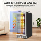 ORYMUSE 15 Inch Beverage Refrigerator, 130 Can Capacity Under Counter Fridge with Lock & Glass Door, Quiet Built-in or Freestanding Beer Cooler, Powerful Compressor for Fast Cooling