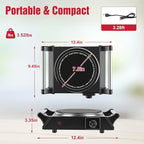 Electric Countertop Single Burner, 1000W Cooktop with Crystal Glass Hot Plate, 5-Level Stepless Temperature Control, Stay Cool Handles, Easy to Clean, Compatible Cooking Stove for Office Home RV