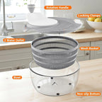 HomeHacks Salad Spinner Large Lettuce Spinner, Large Fruit Cleaner with Double Drainage Holes, 5 Chopping Blades, High Efficiency for Kitchen Washing & Drying Leafy Vegetables, Easy Press (Grey)