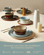 Pokini Dinnerware Sets for 4, Ceramic Plates and Bowls Set, Modern Artisan Dish Set, Microwave & Dishwasher Safe Dishware Set, Chip & Scratch Resistant Dinner Sets, Gradient Green