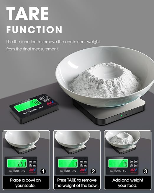 Mik-Nana Food Scale, 22lb Digital Kitchen Scale with 7 Units LCD Display & Tare Function, Stainless Steel Weight Grams and Ounces for Baking, Cooking and Meal Prep (Batteries Included)