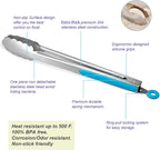 304 Stainless Steel Kitchen Cooking Tongs, 14" and 16" Set of 2 Sturdy Grilling Barbeque Brushed Locking Food Tongs with Ergonomic Grip, Blue