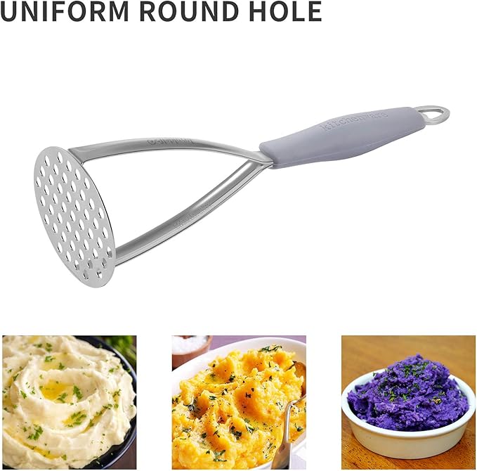 Joyoldelf Heavy Duty Stainless Steel Potato Masher, Professional Integrated Masher Kitchen Tool & Food Masher/Potato Smasher with Silicone Handle, Perfect for Bean, Vegetable, Fruits, Avocado, Meat