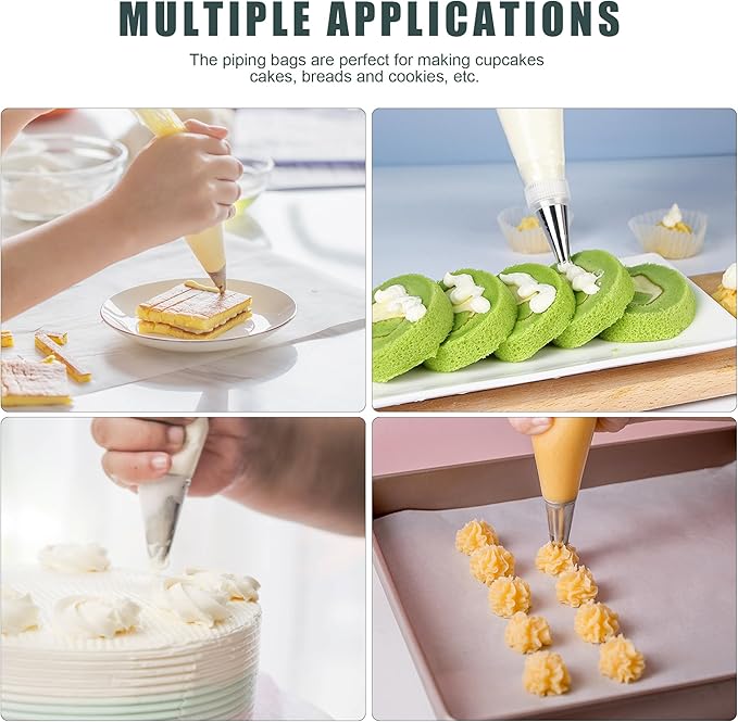Piping Bags and Tips Set, Cakes Decorating Supplies Kit with 100pcs 16 Inch Pastry Bags, 16 Piping Tips, 3 Cake Scraper, 2 Couplers, 2 Bag Ties, Simple and Convenient Baking Supplies Set